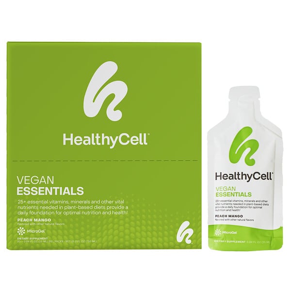 HealthyCell Vegan Essentials, Peach Mango, 30 Gel Packs, 0.84 fl oz (25 ml) Each