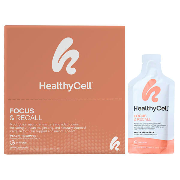 HealthyCell Focus & Recall, Peach Pineapple, 30 Gel Packs, 0.84 fl oz (25 ml) Each