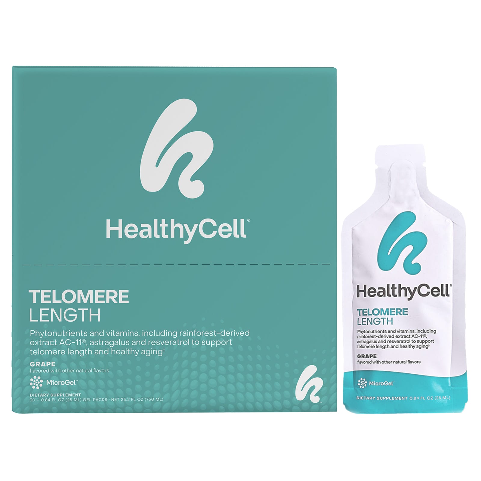 Telomere Length, Grape, 30 Gel Packs, 0.84 fl oz (25 ml) Each