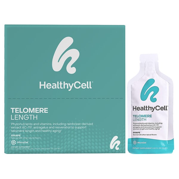 HealthyCell, 端粒長度，葡萄味，30 個凝膠包，每包 0.84 液量盎司（25 毫升）