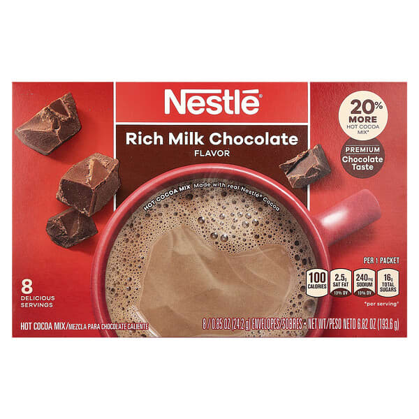 Nestle Hot Cocoa Mix, Rich Milk Chocolate, 8 Envelopes, 0.85 oz (24.2 g) Each
