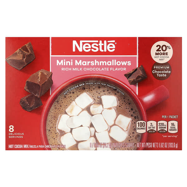 Nestle Hot Cocoa Mix, Mini Marshmallows, rijke melkchocolade, 8 zakjes, 0,85 oz (24,2 g)