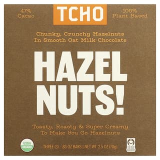 TCHO, Kacang Hazel, Coklat Susu Oat Smooth, 47% Kakao, 3 Bar, 0.83 oz Setiap satu