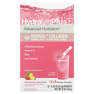 Hydralyte, Advanced Hydration, Verisol Collagen, клубничный лимонад, 12 пакетиков с порошком по 9,5 г (0,34 унции)