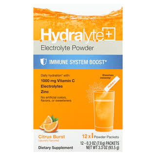 Hydralyte, Electrolyte Powder, Immune System Boost, Citrus Burst, 12 Packets, 0.3 (7.8 g) Each