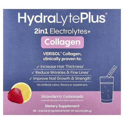 Hydralyte, VERISOL® Collagen, Strawberry Lemonade, 30 Packets, 0.34 oz (9.7 g) Each