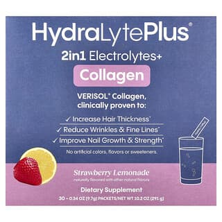 Hydralyte, VERISOL® Collagen, Fizzy Electrolyte Powder, Strawberry Lemonade, 30 Packets, 0.34 oz (9.7 g) Each