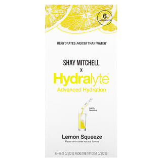 Hydralyte, 쉐이 미첼 어드밴스드 하이드레이션, 레몬 스퀴즈, 6팩, 각 12g(0.42oz)
