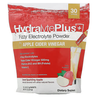 هيدرالايت‏, Hydralyte Plus + ، مسحوق إلكتروليت فوار ، خل التفاح ، 30 كيسًا ، 0.24 أونصة (7 جم) لكل كيس