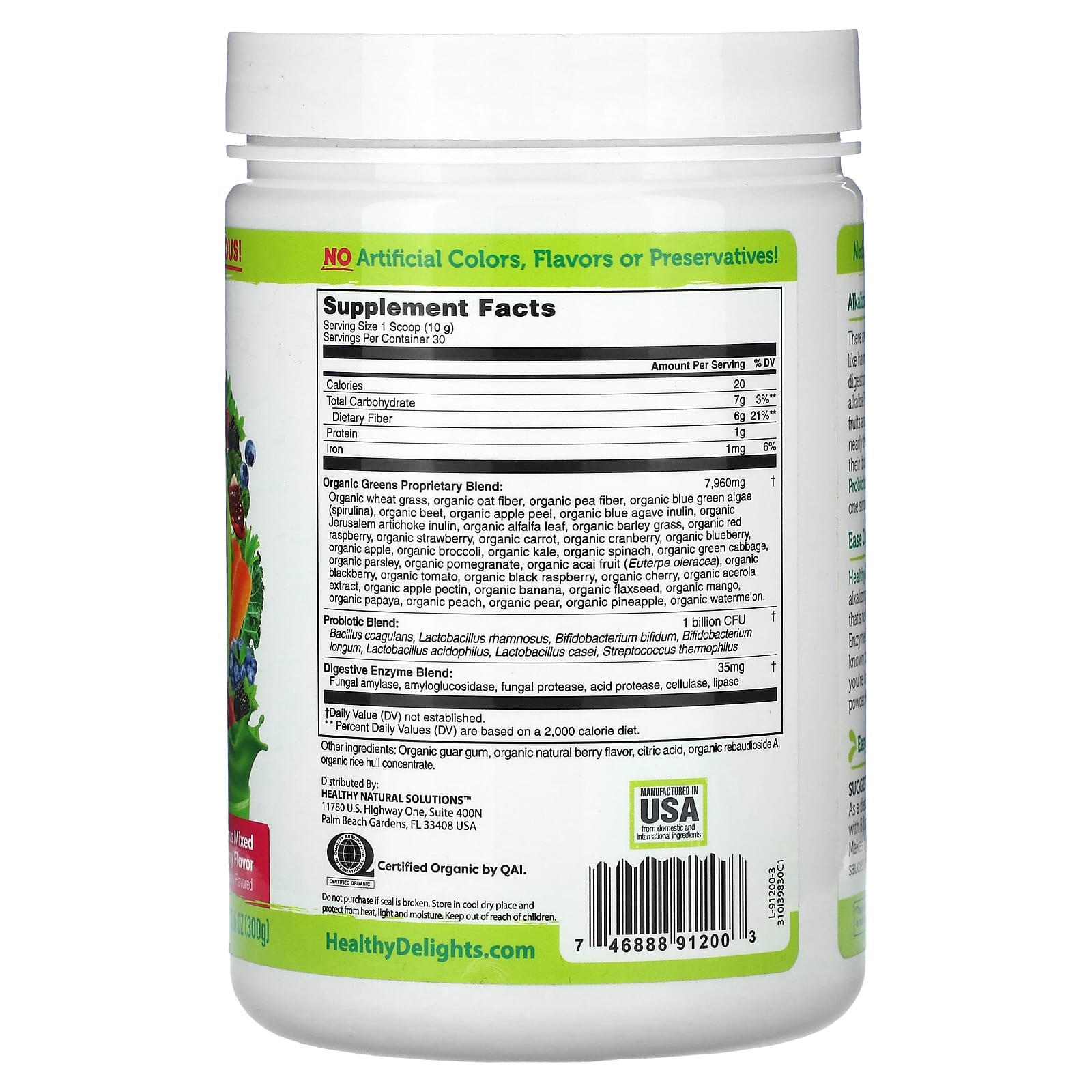 Healthy Delights, Naturals Organic Greens + Probiotics, Mixed Berry