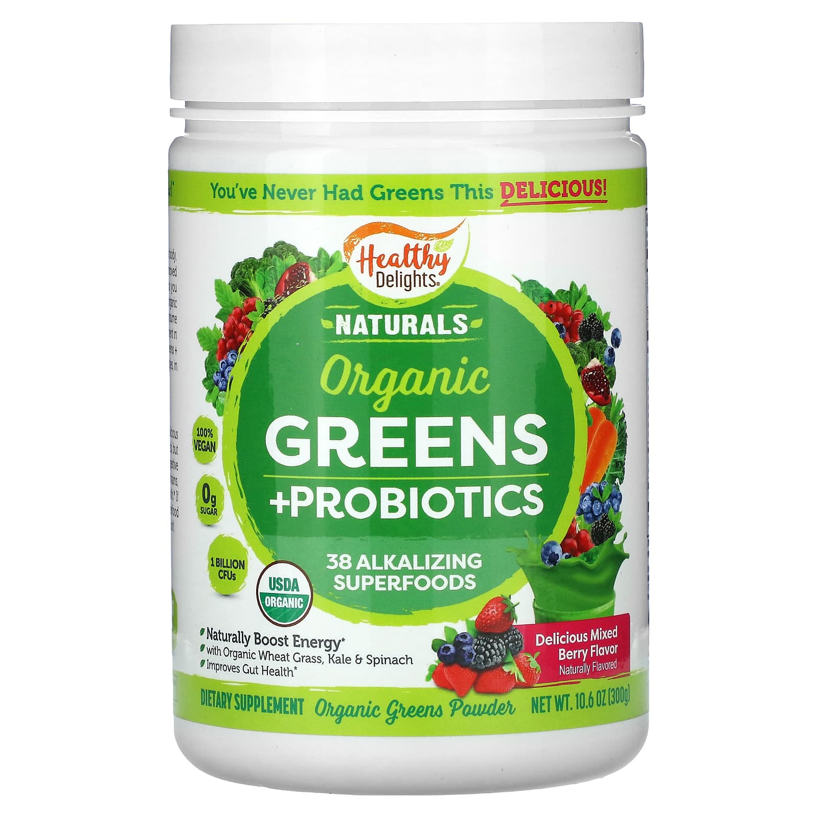 Healthy Delights, Naturals Organic Greens + Probiotics, Mixed Berry