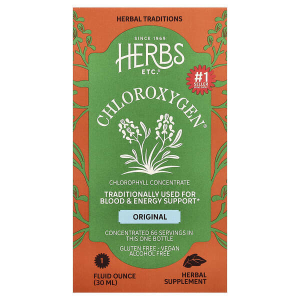 Herbs Etc., ChlorOxygen®, Chlorophyll Concentrate, Original, Alcohol Free, 1 fl oz (30 ml) — product photo 1