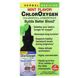 Herbs Etc. (هربس إنك.)‏, مستخلص ChlorOxygen،  برُكازة الكلوروفيل، خالي من الكحول، بنكهة النعناع، أونصة سائلة (29.5 مل)