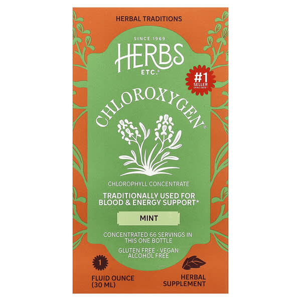 Herbs Etc., ChlorOxygen®, Chlorophyll Concentrate, Alcohol Free, Mint, 1 fl oz (30 ml) — product photo 1