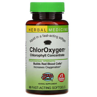Herbs Etc., ChlorOxygen（クロロキシジェン）、濃縮クロロフィル、速効性ソフトジェル60粒