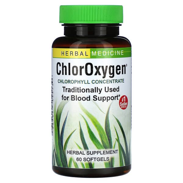 Herbs Etc., ChlorOxygen（クロロキシジェン）、濃縮クロロフィル、速効性ソフトジェル60粒