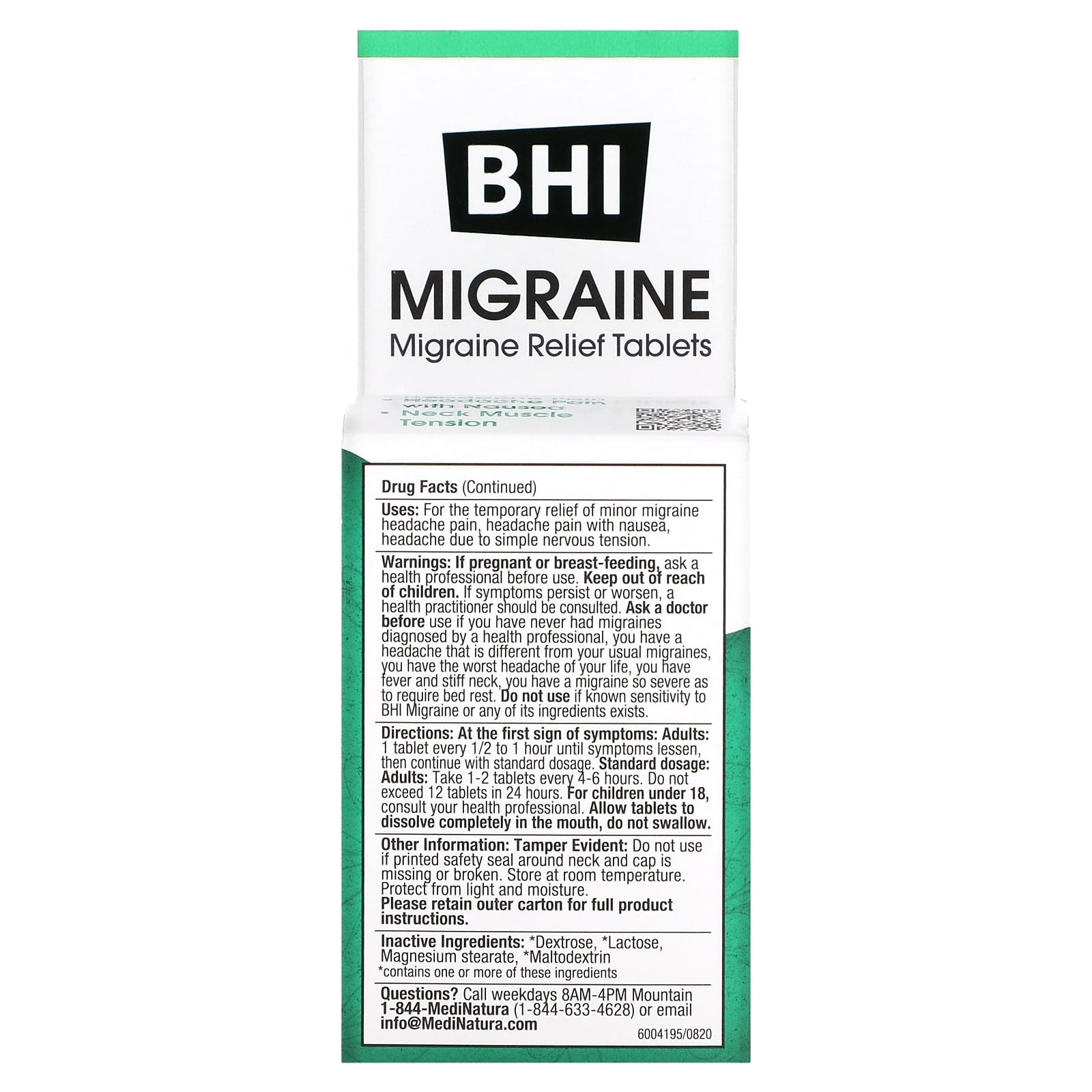 Medinatura Bhi ビーエイチアイ Migraine Relief タブレット100粒