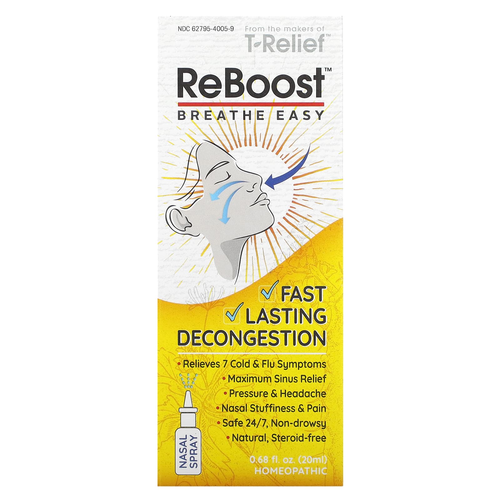T-Relief, ReBoost, Breathe Easy, Decongestion Spray, 0.68 fl oz (20 