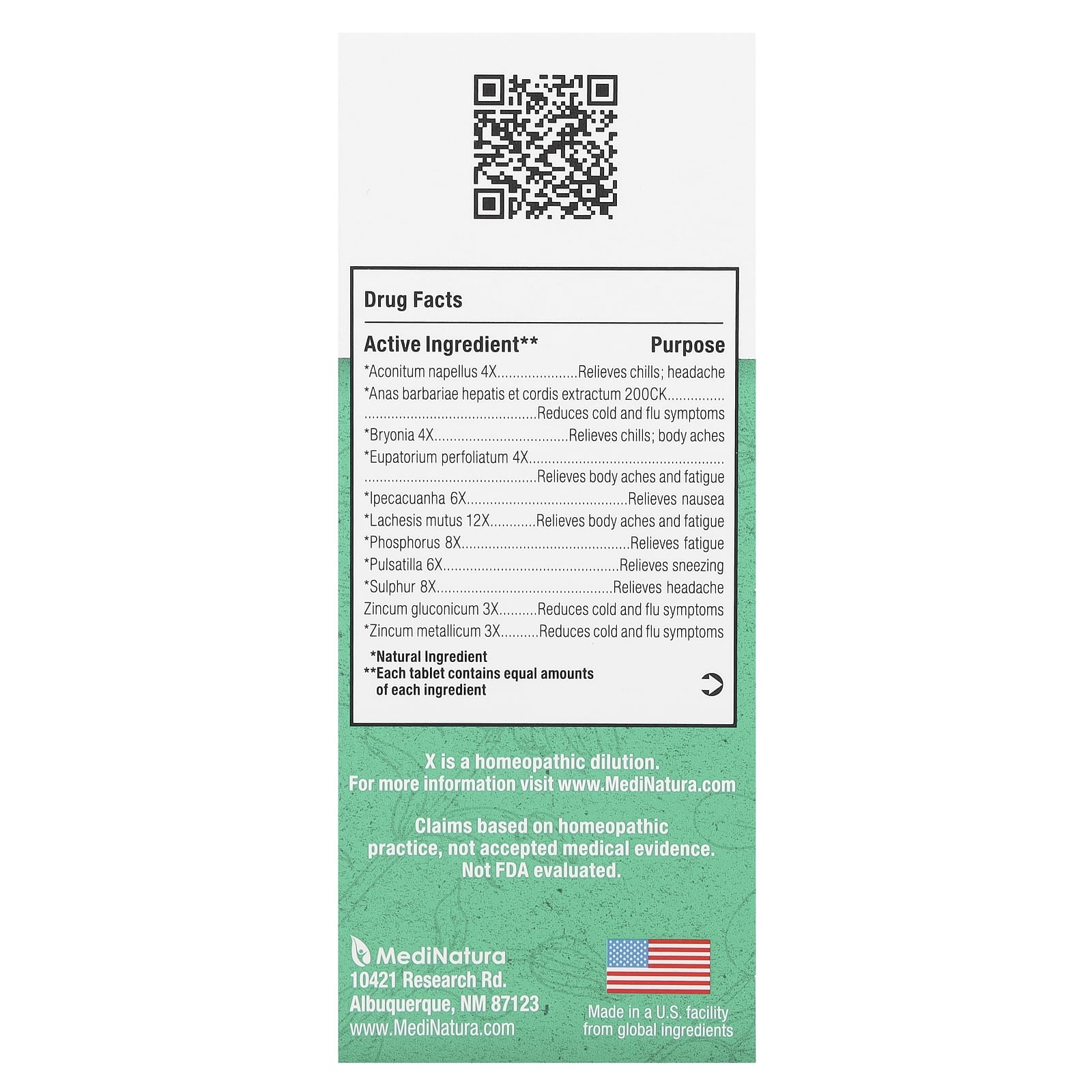 MediNatura, BHI Flu+, 100 Tablets