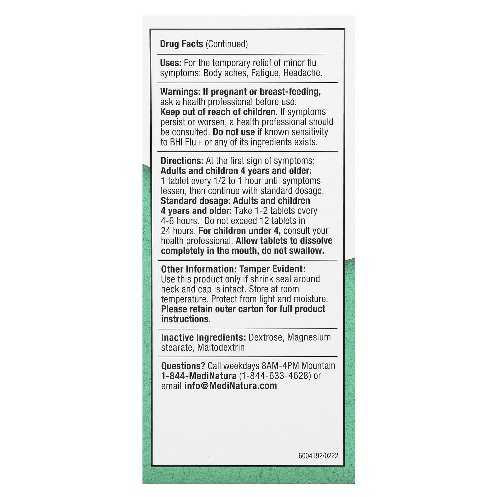 MediNatura, BHI Flu+, 100 Tablets