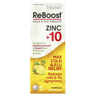 MediNatura, T-Relief, ReBoost, Zinco +10, Comprimidos para Resfriado e Gripe, 60 Comprimidos