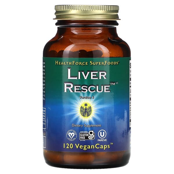 HealthForce Superfoods‏, Liver Rescue תוסף תזונה לבריאות הכבד, גרסה 6, 120 כמוסות טבעוניות