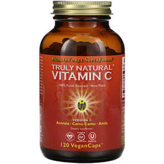 HealthForce Superfoods, Vitamina C Truly Natural, 120 cápsulas veganas
