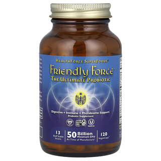 HealthForce Superfoods, Friendly Force, усовершенствованный пробиотик, 50 млрд, 120 веганских капсул (25 млрд КОЕ в 1 капсуле)