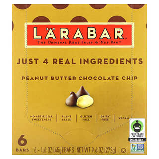 Larabar, The Original Real Fruit & Nut Bar, Peanut Butter Chocolate Chip, 6 Bars, 1.6 oz (45 g) Each