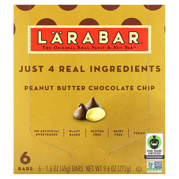 Larabar, The Original Real Fruit & Nut Bar（オリジナル リアルフルーツ＆ナッツバー）、ピーナッツバター チョコレートチップ、6本、各45g（1.6オンス）