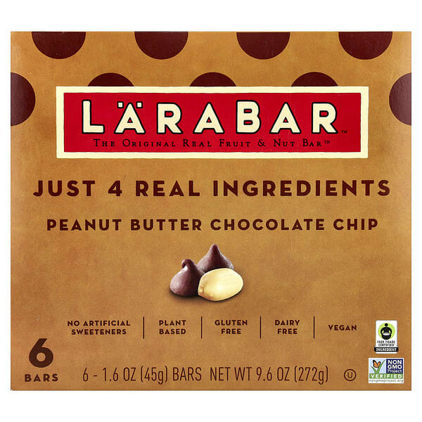 Larabar, Originální tyčinka s pravým ovocem a ořechy, čokoládové lupínky z arašídového másla, 6 tyčinek, každá po 45 g