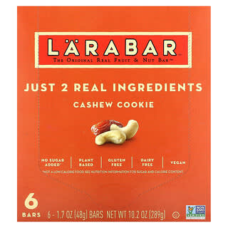 Larabar, The Original Real Fruit & Nut Bar, Cashew Cookie, 6 Bars, 1.7 oz (48 g) Each