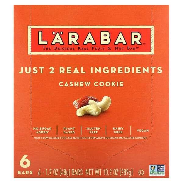 Larabar, The Original Real Fruit & Nut Bar（オリジナル リアルフルーツ＆ナッツバー）、カシューナッツクッキー、6本、各48g（1.7オンス）