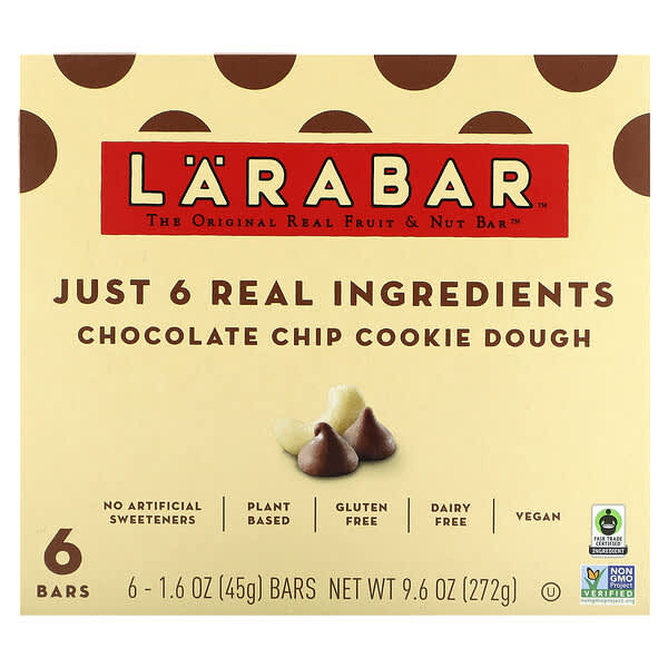 Larabar, 原味真水果和堅果棒，巧克力碎曲奇麵團，6 根，每根 1.6 盎司（45 克）