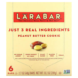 Larabar, The Original Real Fruit & Nut Bar, Peanut Butter Cookie, 6 Bars, 1.7 oz (48 g) Each