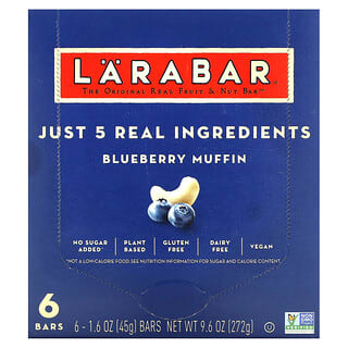 Larabar, The Original Real Fruit & Nut Bar, Blueberry Muffin, 6 Bars, 1.6 oz (45 g) Each