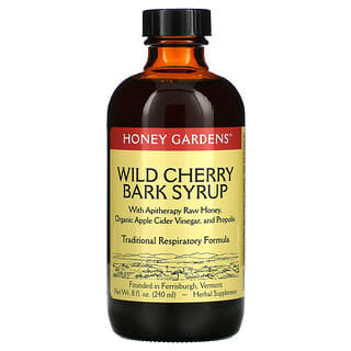 Honey Gardens, Jarabe de corteza de cerezo silvestre con miel cruda para apiterapia, vinagre de sidra de manzana orgánico y propóleo, 240 ml (8 oz. Líq.)