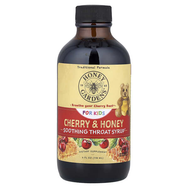 For Kids, Soothing Throat Syrup, Cherry & Honey, 4 fl oz (118 ml)