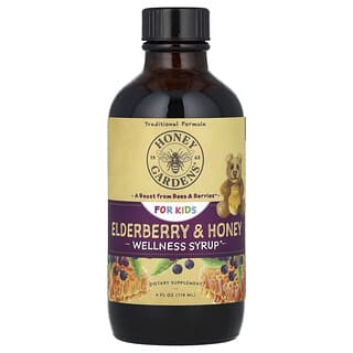 Honey Gardens, Pour les enfants, Sirop bien-être, Baies de sureau et miel, 118 ml