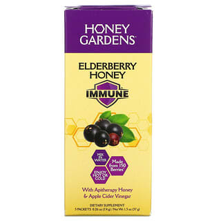 Honey Gardens, 接骨木果蜂蜜，機體抵抗，5 袋，每袋 0.26 盎司（7.4 克）