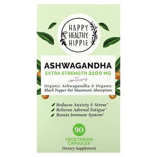 Happy Healthy Hippie, Ашваганда, с повышенной силой действия, 2100 мг, 90 вегетарианских капсул
