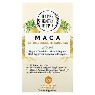 Happy Healthy Hippie‏, "מאקה, עוצמה מוגברת, 1,200 מ""ג, 120 כמוסות צמחוניות (600 מ""ג לכמוסה)"