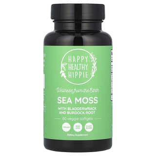 Happy Healthy Hippie, Sea Moss Dengan Kandung Kemih dan Akar Burdock, 60 Kapsul Gel Lunak Veggie