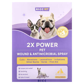HICC Pet, Spray antimicrobian și pentru rănirea animalelor de companie 2X Power, pentru câini și pisici, 296 ml