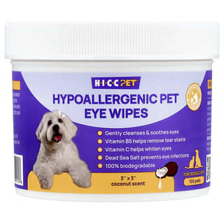 HICC Pet, Hypoallergenic Pet Eye Wipes, For Dogs & Cats, Coconut, 100 Pads, (3" x 3") Each