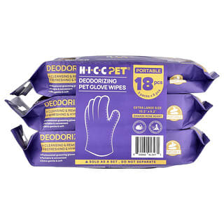 HICC Pet, Deodorizing Pet Glove Wipes, Extra Large, Damask Rose , 3 Pack, 6 Pieces