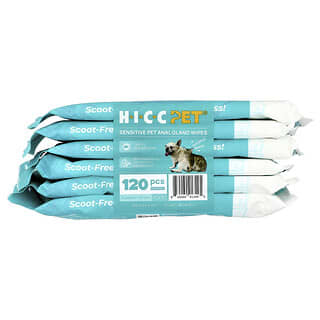 HICC Pet, Sensitive Pet Anal Gland Wipes, For Dogs & Cats, Coconut , 6 Packs, 20 Wipes Each
