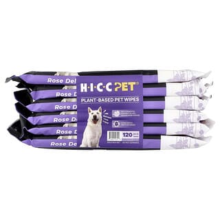 HICC Pet, Plant-Based Pet Wipes, For Dogs & Cats, Damask Rose, 6 Packs, 20 Wipes Each