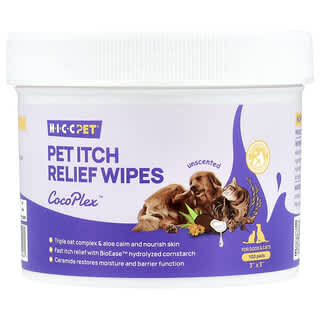 HICC Pet‏, مناديل مبللة لتخفيف حكة الحيوانات الأليفة ، للكلاب والقطط ، غير معطرة ، 100 منديل