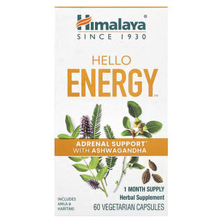 Himalaya, Hello Energy, Soutien surrénal à l'ashwagandha, 60 capsules végétariennes